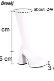 Autumn Women Mid Calf Boots Platform Block High Heels Slim Fit Zip Sexy Party Luxury Long Boots Big Size Shoes
