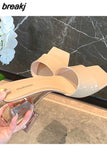 Size 34-40 Summer 2023 Sandals Women High Heels Shoes For Women Mules Elegant Chunky Heel Slippers Home Casual