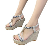 Breakj Summer New Slope Heel Women's Shoes Color Fabric Preparation Of Deed Wisted Casual Ladies