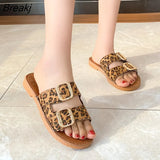 Shoes Women Metal Decoration Slippers 2023 Summer Outdoor Flat Beach Fashion Square Toe Female Slides Laides