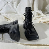 Women Platform Boots PU Leather Martin Boots Black Motorcycle Boots Female Warm Fur Autumn Winter Shoes Woman Ankle