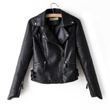 Autumn Women Faux Soft Leather Jacket Pu Motorcycle Zipper Rivet Coat Turndown Collar Black Red Pink Biker Leather