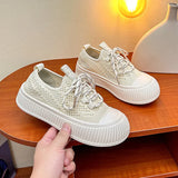 Breakj Summer New Korean Ins Breathable Small White Shoes Female Hollow Casual Board Shoes Thick Sole Versatile Women's Pine Cake Shoes