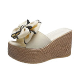 Breakj Cool Drag Bow Thick Bottom Slippers Women's Summer Slope And Loose Cake One-Word Drag High And Casual