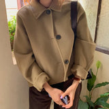 2021 Autumn Winter Women Elegant Solid Color Wool Coats Chic Turn Down Collar Long Sleeve Coat Female Chic