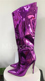 Women's High Boots Gold Silver Pointed Toe Knee-high Boots For Woman Sexy High Heels Party Shoes Ladies Stiletto botas