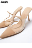 Light Luxury Women Shoes New Nude Color Transparent Pointed Temperament High Heels Muller Stiletto Single Shoes