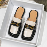 Breakj And Autumn New Bag Head Half Slippers Female British Style French Style Metal Outside Wearing A Foot Pedal Muller Shoes Large-Size