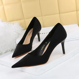 Breakj Korean Edition Spring And Autumn Fashion Simple Thin Heel High Heel Shallow Pointed Silk High Shoes Single