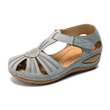 Breakj Summer New Women's Shoes Large-Size Hollow Women's Shoes Car Sewing Slope And Round Head Hollow Laser Sandals
