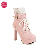 Womens Lolita Shoes Platform Spike High Heel Lace up Bow Ankle Boots Sweet Party Lolita Princess Cosplay