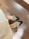 Breakj Wind Bag Head Lace Wedding Shoes Half Slippers Women 2025 Spring And Summer New Outside Wearing Pearl Water Drill Lazy Cold