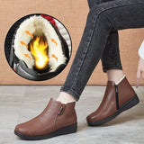 Warm Shoes For Woman Black Short Boot With Fur Womens Leather Ankle Boots Women Snow Boots Waterproof Ladies Zip Up