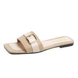 Slippers Women 2025 Summer New Flat Bottom Large-Size Drag Fashion Belt Buckle Toe