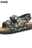 Summer Kids Beach Print Cork Sandals for Girls Boys Children Outdoor Casual Non-slip Flat with Cute Slide