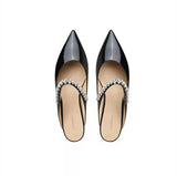 leather crystal ankle band flat shoes woman pointed toe rhinestone ballet flats female loafers comfy