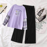 2 Piece Set Clothes Sets Autumn 2021 Long-sleeved T-shirt Student Korean Fake Two-piece Loose Stitching Wide-leg