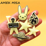 1pcs Luminous Bunny PVC Shoe Charms Decorations Funny Glowing Planet Stars Flame Designer Croc Jibz Buckle Kids