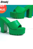Heels Sandals For Women 2023 Summer Buckle Strap Thick Heels Sandals Simply Casual Comfort Walking Green Heels