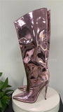 Women's High Boots Gold Silver Pointed Toe Knee-high Boots For Woman Sexy High Heels Party Shoes Ladies Stiletto botas