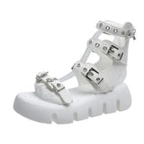 Sandals Woman Leather Low-heeled PU Rome Slides Fabric Hoof Heels Rubber Low Sandals Woman Leather Low-heeled Slides