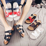 New Summer Men Cork Slipper Beach Shoe Casual PU Leather Male Outdoor