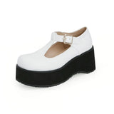 Womens T-Strap Chunky Heel Goth Platform Mary Jane Lolita Shoes Punk Thick High Platform Cosplay Flats Round Head French