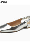 Size 34-40 Women Sandals Real Leather Silver Low Heels Shoes For Women Summer 2023 Slingback Pumps Casual Office