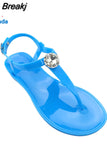 Flat Bottom Women Sandals Fashion Rhinestone Clip Toe Girl Footwear Large Size Flip Flops Comfortable Ladies Jelly