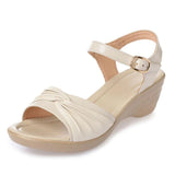 2018 New Open Toe Sexy Summer Women Sandals Genuine Leather Shoes Sandals Plus Size Comfortable Flat Wedges