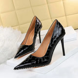 Breakj Retro Sexy High Heels Women's Shoes Ultra High Heel Shallow Mouth Pointed Metal Chain Rivet Single