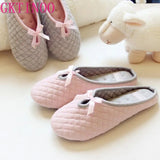 Bowtie Winter Women Home Slippers For Indoor Bedroom House Soft Bottom Cotton Warm Shoes Adult Guests
