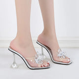 Breakj Transparent Word With Sexy Dew Fine And Cool Slippers New Water Drill Outside To Wear Banquet Glass