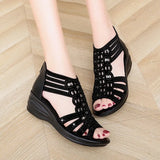 Woman Sandals Women Crystal Comfortable Pumps Ladies Fashion Wedges Female Hollow Out Shoes Women's Zip
