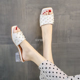 2021 Transparent Pvc Sandals Women Square Toe Transparent Pearl Cup High Heels Sexy Summer Shoes Kopmkp Women Sandals