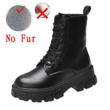 Platform Ankle Boots for Women 2021 Autumn Winter Warm Plush PU Leather Botas Mujer Thick Sole Lace Up Shoes