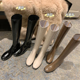 Leg Artifact ~2023 Autumn New 4.5Cm With Korean Version Of Full Leather High Boots Leather With Velvet Rear Zipper Knight