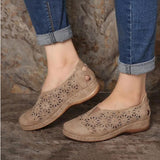 Breakj Casual Flat-Bottomed Hollow Hole Shoes Women Retro Round Head Pedal Lefu Shoes Lazy Single