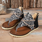 Breakj Size Sandals Women Popular Summer New Clip Toe Print Flat Sandals Women's Back Zipper Women