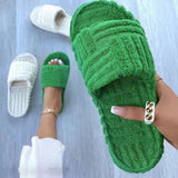 Breakj Thick Bottom To Keep Warm Hair Slippers Women's Autumn And Winter New Mowing Towel Cotton