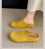 Breakj Flat Bottom Slippers 2025 New Velvet One-Legged Home Slippers Retro Casual Round Head Down With Slippers