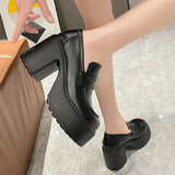 Black White Chunky Platform Loafers Women 2023 Autumn Thick High Heel Pumps Woman Slip On Pu Leather Goth Shoes