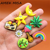 1pcs Mariguana PVC Shoe Charms Rainbow Star Moon Flower Shoe Accessories Decorations fit Croc Bracelet Kids