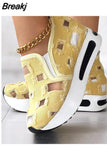 Dropship Platform Wedges Woman Shoes 2023 New Sporty Sneakers Floral Embroidered Slip On Wedge Sneakers Comfy