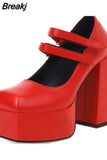 Big Size 43 Brand New Great Quality Block High Heel Chunky Platform Shoes Spring Summer Sexy Goth Mary Jane Footwear