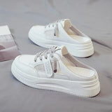 Head Lace-up Net Fabric Casual Slippers 2024 Summer Smiling Face Thick White Shoes Street Shoot Trend Net Women's