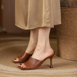 Size 34-41 Sandalias Women Summer 2023 Real Leather High Heels Shoes For Women Slippers Chunky Mules Elegant