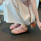 Size 35-40 Women Real Leather Slippers Summer 2023 Platform Shoes For Women Fashion Buckle Heels Sandals