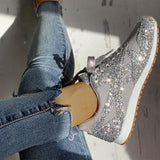 Flat Glitter Sneakers Casual Bling Vulcanized Shoes Female Mesh Lace Up Platform Comfort Plus Size Fashion Ladies