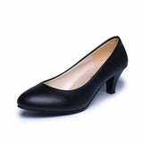 New Black Round High Heels With Shallow Single Shoes Women's Professional Plus Size Work